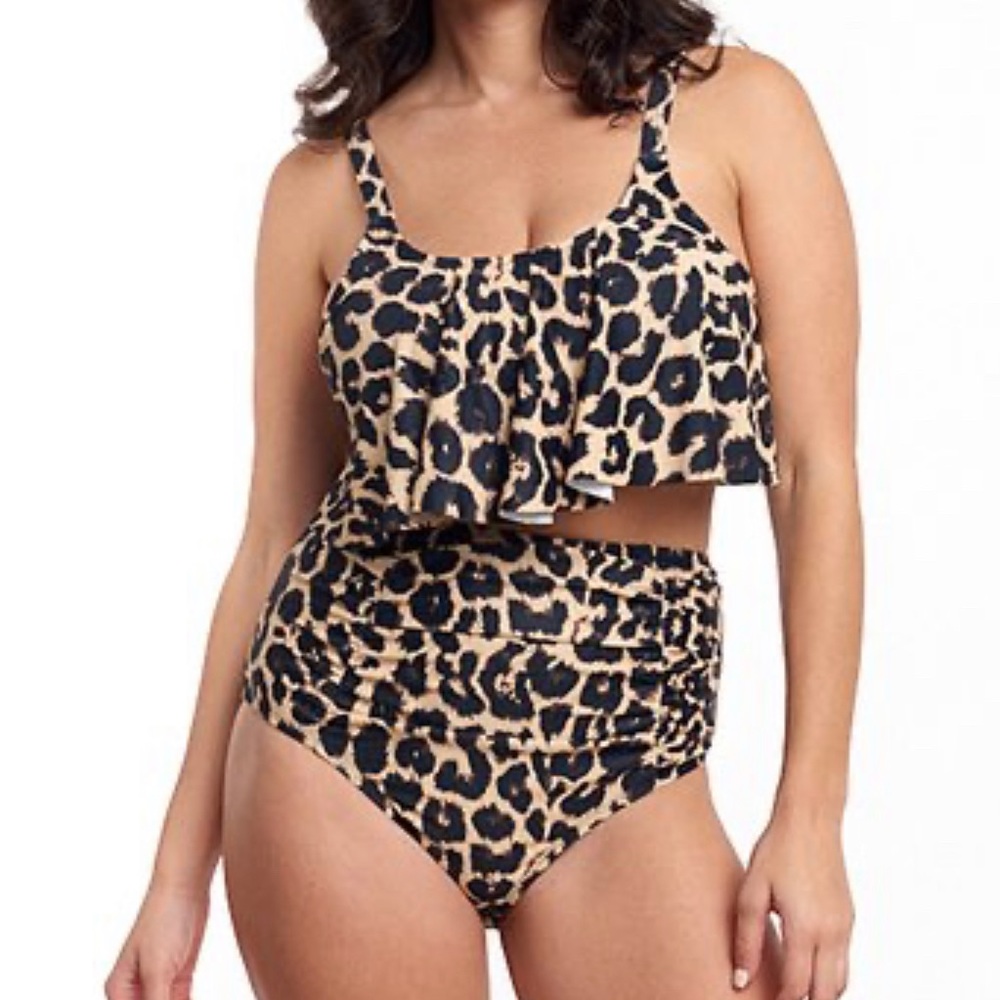 NWT Black Leopard Bikini Top & Bottoms - size (10)
